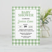 Gingham Green Kariert Baby Shower Einladung (Stehend Vorderseite)
