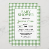 Gingham Green Kariert Baby Shower Einladung (Vorne/Hinten)