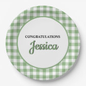 Gingham Green Plaid Baby Shower Pappteller (Vorderseite)
