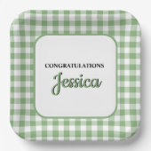 Gingham Green Plaid Baby Shower Pappteller (Vorderseite)