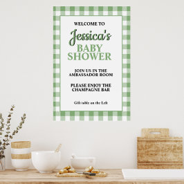 Gingham Green Plaid Baby Shower Welcome Sign Poster