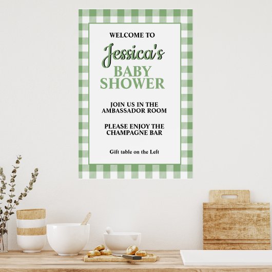Gingham Green Plaid Baby Shower Welcome Sign Poster (Küche)
