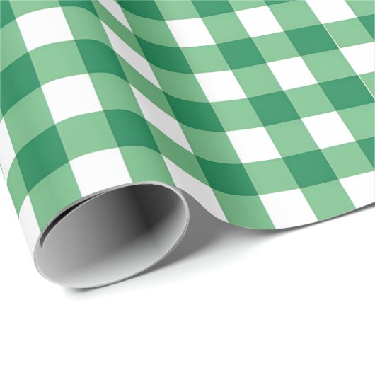 Gingham Green und White Kariert Geschenkpapier (Rolleneckpunkt)