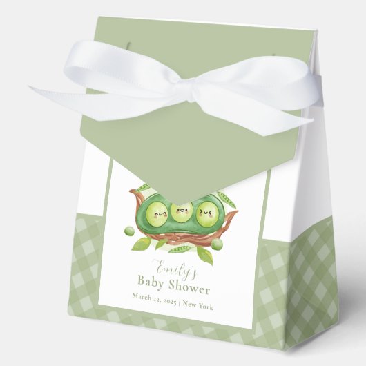 Gingham Greenery Sweet Pea in Pod Baby Dusche Geschenkschachtel (Vorderseite)