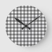 Gingham Grey Klassik Top Runde Wanduhr (Vorderseite)