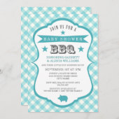 Gingham-Grill-Babyparty-Einladung/Aqua Einladung (Vorne/Hinten)