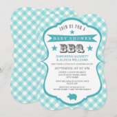Gingham-Grill-Babyparty-Einladung/Aqua Einladung (Vorne/Hinten)