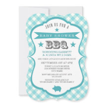 Gingham-Grill-Babyparty-Einladung/Aqua