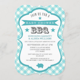 Gingham-Grill-Babyparty-Einladung/Aqua Einladung
