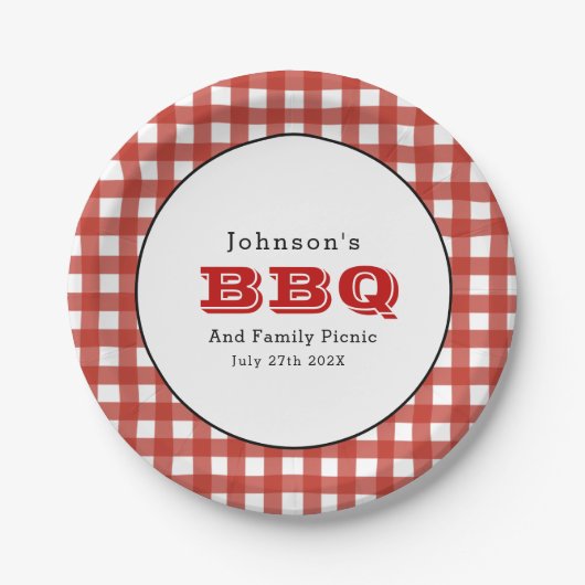 Gingham GRILLEN Family Picnic Paper Plate Pappteller (Vorderseite)