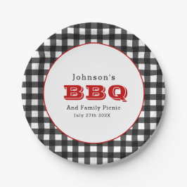 Gingham GRILLEN Family Picnic Paper Plate Pappteller