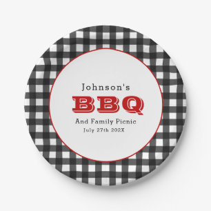 Gingham GRILLEN Family Picnic Paper Plate Pappteller