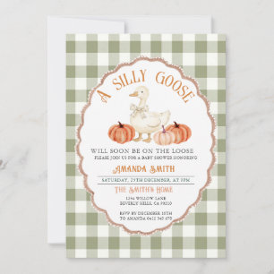 Gingham Grün Herbst Verrückter Gans Baby Shower Einladung