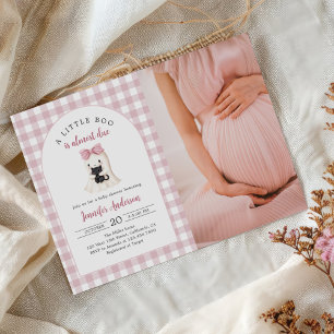 Gingham Halloween Ghost Girl Baby Shower Foto Einladung