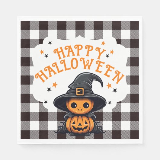 Gingham Halloween Napkin, Karo Schwarz und Weiß Serviette (Vorderseite)
