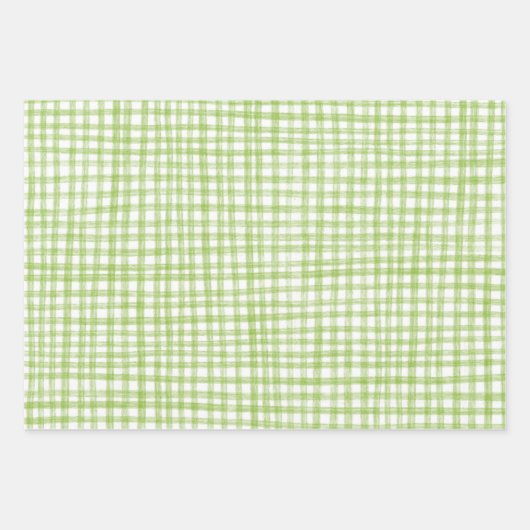 Gingham Hand-Drawn Modern Cute Green White Preppy Geschenkpapier Set (Vorderseite 2)