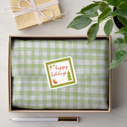 Gingham Hand-Drawn Modern Cute Green White Preppy Seidenpapier