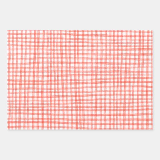 Gingham Hand-Drawn Modern Cute Red White Preppy Geschenkpapier Set (Vorderseite)