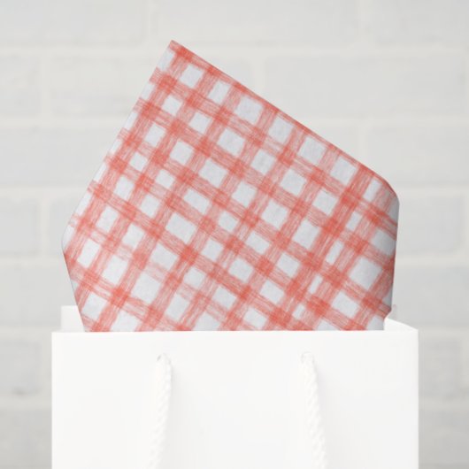 Gingham Hand-Drawn Modern Cute Red White Preppy Seidenpapier (Geschenktüte)