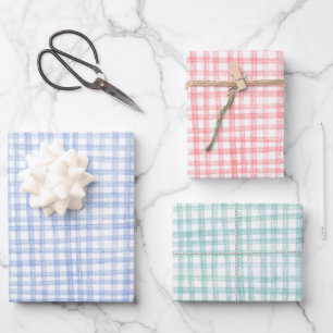 Gingham Hand Gezeichnet Moderne Niedliche Weihnach Geschenkpapier Set