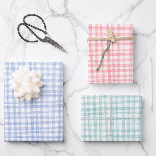 Gingham Hand Gezeichnet Moderne Niedliche Weihnach Geschenkpapier Set (Vorderseite)
