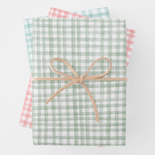 Gingham Hand Gezeichnet Moderne Niedliche Weihnach Geschenkpapier Set (Beispiel)