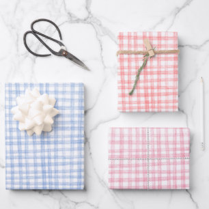 Gingham Hand Gezeichnet Moderne Niedliche Weihnach Geschenkpapier Set