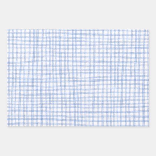 Gingham Hand Gezeichnet Modernes Niedliches Blaues Geschenkpapier Set (Vorderseite 3)