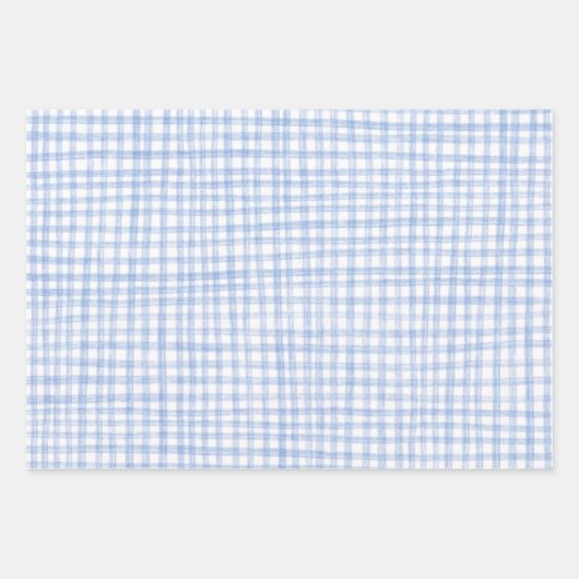 Gingham Hand Gezeichnet Modernes Niedliches Blaues Geschenkpapier Set (Vorderseite 2)