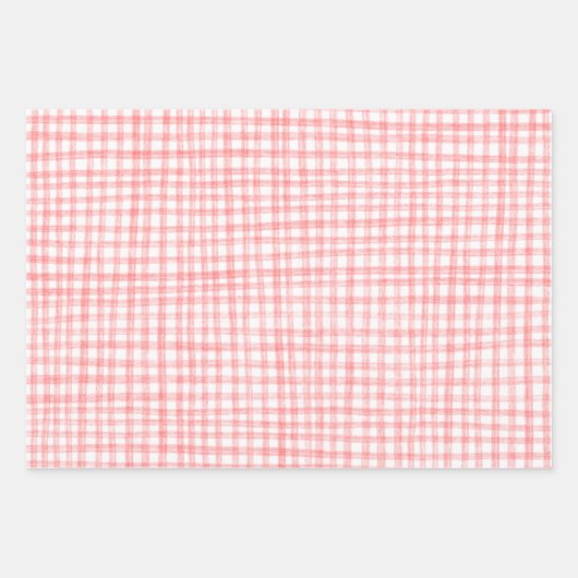 Gingham Hand Gezeichnet Modernes Niedliches Blaues Geschenkpapier Set (Vorderseite)