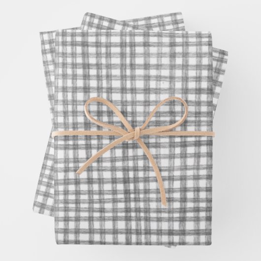 Gingham Hand Gezeichnet Modernes Niedliches Graues Geschenkpapier Set (Beispiel)