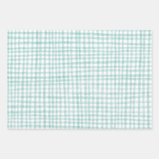 Gingham Hand Gezeichnet Modernes Niedliches Grünes Geschenkpapier Set (Vorderseite 3)