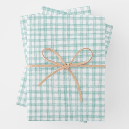 Gingham Hand Gezeichnet Modernes Niedliches Grünes Geschenkpapier Set (Beispiel)
