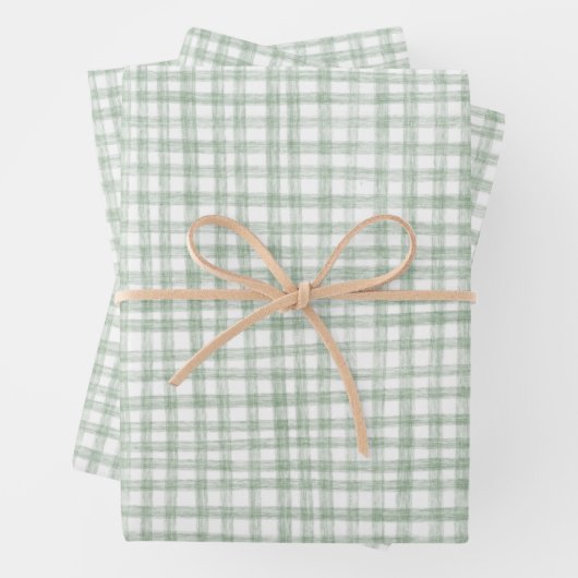 Gingham Hand Gezeichnet Modernes Niedliches Grünes Geschenkpapier Set (Beispiel)