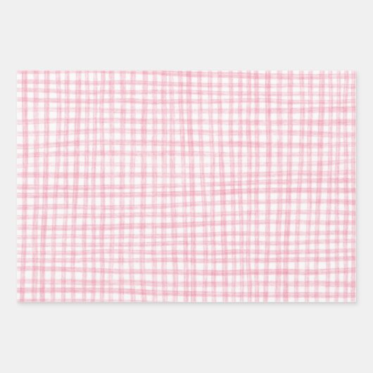 Gingham Hand Gezeichnet Modernes Niedliches Rosa W Geschenkpapier Set (Vorderseite 2)