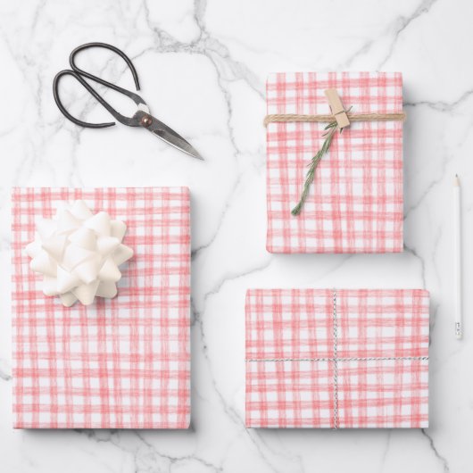 Gingham Hand Gezeichnet Modernes Niedliches Rotes  Geschenkpapier Set (Vorderseite)