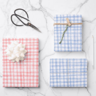 Gingham Handgezeichnet Modern Hübsch Blau Rot Pick Geschenkpapier Set