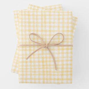 Gingham Handgezeichnet Modern Süß Gelb Weiß Preppy Geschenkpapier Set