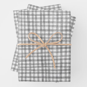 Gingham Handgezeichnet Modern Süß Grau Weiß Preppy Geschenkpapier Set