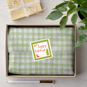 Gingham Handgezeichnet Modern Süß Grün Weiß Preppy Seidenpapier