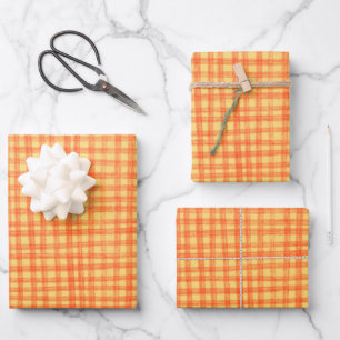 Gingham Handgezeichnet Modern Süß Rot Gelb Preppy Geschenkpapier Set