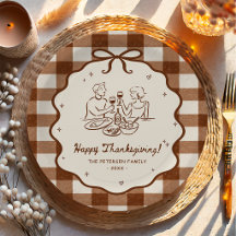 Gingham-Handgezeichnete Thanksgiving-Dinner-Party