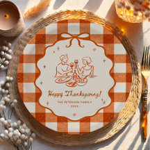 Gingham-Handgezeichnete Thanksgiving-Dinner-Party