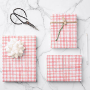 Gingham-Handzeichnung modern süß rot weiß Picknick Geschenkpapier Set