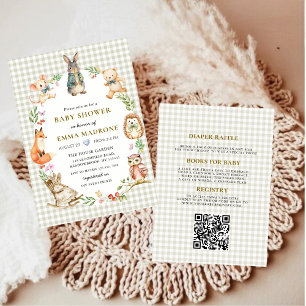 Gingham-Häschen-Wald-Babyparty Einladung