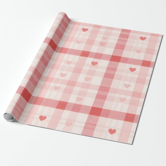 Gingham Hearts • Classic Sweet Valentine Seamless  Geschenkpapier (Ungerollt)