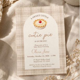 Gingham Herbst Kleines Cutie Pie Kirsch-Baby-Party Einladung