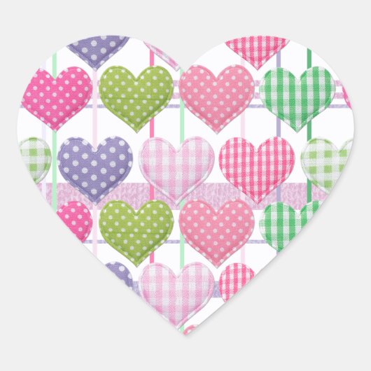 Gingham-Herzen-Muster Herz-Aufkleber (Vorderseite)