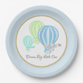 Gingham Hot Air Balloon Baby Blue Pappteller