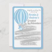 Gingham Hot Air Balloon Blue Baby Dusche Einladung (Vorderseite)